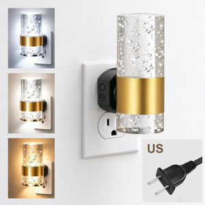 Decorative US EU UK Plug In Night Light Dusk to Dawn Auto Sensor 3 Color Temperatures Stepless Dimming Gold Wall Sconce Bubble Acrylic for Bedroom Bathroom Hallway Decor Lighting
