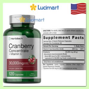 Viên uống hỗ trợ đường tiết niệu Cranberry Concentrate 30000mg + Vitamin C Horbaach Hàng Mỹ]