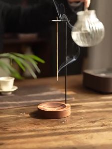 Hanging Incense Burner Incense Stick Holder Metal Stand Wooden Base Decoration Censer Insenso Stick