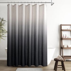 Black Shower Curtain Black and White Ombre Bath Shower Curtains for Bathroom Textured Fabric Shower Curtain Liner with 12 Hooks Water Repellent Machine Washable 72 x 72 inch Black