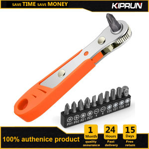 KIPRUN Multifunctional Bidirectional Ratchet Screwdriver Hexagon Ratchet Spanner Right Angle Wrench Tools With 10 Screwdriver Bits
