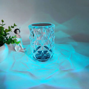 LED Crystal Table Lamp RGB Romantic Diamond Lamp Touch Dimming Portable Night Light Wireless Bedside Lamp for Home/Bar Decor