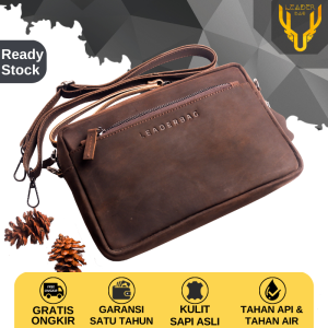 Tas Selempang Pria Kulit Sapi Crazy Hourse Leather Merk Leaderbag Terbaru Warna Coklat Atau Clutch Tas Tangan Cowok Keren Branded Waterproof LIBRA BB03