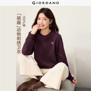 Giordano Beau Monde Women 100% cotton small embroidery sweatshirt Free Shipping 13326981