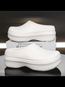 Height-Increasing Closed-Toe Slippers For Men New Summer Model Suitable For Outdoor Wear Thick-Soled Non-Slip Wear-Resistant Black Waterproof Oil-Resistant Chef Shoes