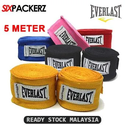（Ready Stock）Everlast 3M 5M Cotton and Micro-stretch Boxing Hand Wraps 2pcs (pair) Muay Thai Wrap Handwrap MMA