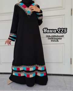 Abaya Hawa 225 Hitam Arab Turki Bahan Jetblack Bordir Payet Mewah Leher V-neck Zipper Belakang Fashion Muslim Wanita Terbaru - XELLEA