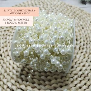 [ECER METERAN 1 METER RANTAI MANIK MUTIARA] HIASAN RANTAI MUTIARA RENTENG HIASAN RAMBUT PEARLS BEADS CHAIN DEKORASI WEDDING FLOWER DECORATION MUTIARA SINTETIS BESAR KECIL MANIK MANIK MOTE MONTE AKSESORIS BUNGA PEARL CRAFT HANDMADE
