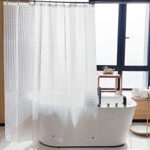 Bath Shower Curtain Liner 180cm x 200cm Clear Shower Curtain Liner with 12 pcs Grommet Holes Plastic Shower Curtain Liner【FREE HOOKS】Collapsible Hook Shower Curtain Waterproof