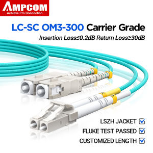 AMPCOM OM3 LC to SC UPC Fiber Optical Patch Cable Multimode Duplex MMF 50/125μm 10Gbps Bend Insensitive 2.0mm Fiber Optic Cord
