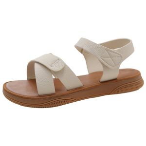[Free Shipping] 2026 Summer New Flat Sandals For Women Open-Toe Cross-Strap Velcro Casual Soft-Soled Student Sandals