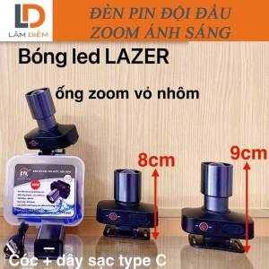 Đèn pin đội đầu tích điện sạc type C zoom ánh sáng led lazer siêu sáng 666