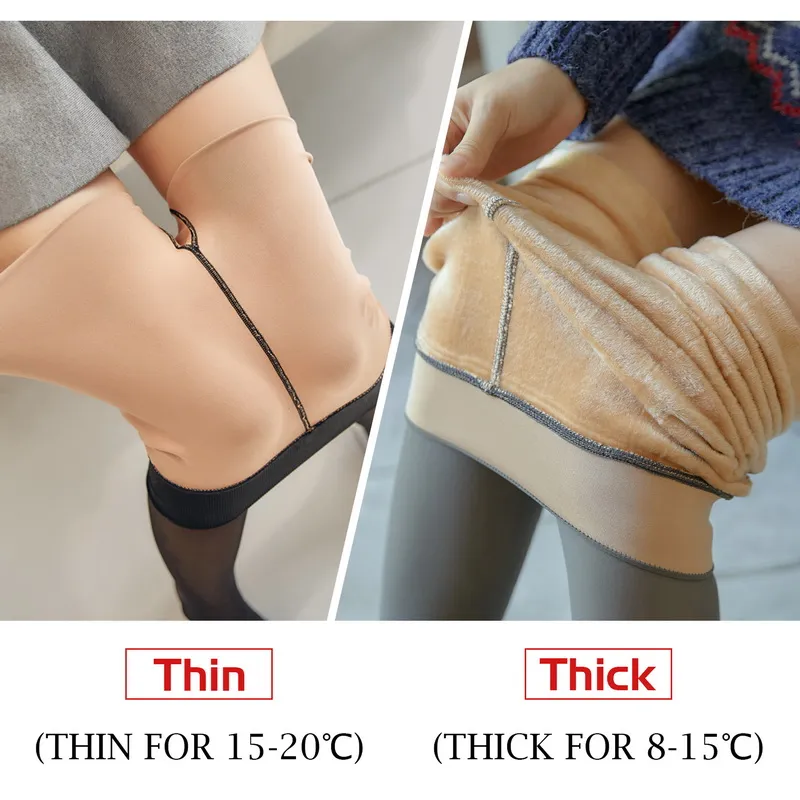 Women Super Elastic Black Slim Pantyhose Women Tights Winter Warm Fleece  Line Fake Translucent Pantyhose Elastic Leggings