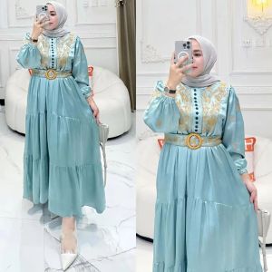 Felishia Dress BUSUI Katun Twill Bordir Gamis Wanita Terbaru 2024 Viral Kekinian Murah RatuHijab08