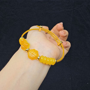 Q1532 Vòng ngũ điếu cỏ 4 lá tỳ hưu Cẩm Thạch Vàng cho Thổ và Kim - Phong Thuỷ TUDO P