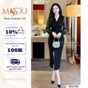 Váy Thiết Kế MDU5789 Phối Chất Liệu Xleo Hàn Và Tơ Nhăn Cao Cấp Dáng Ôm Nhẹ Xẻ Tà Tinh Tế Từ MDU
