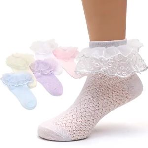 [Free Shipping] Summer Mesh Breathable White Student Socks Double Layer Lace Childrens Cotton Socks Girls Latin Dance Socks