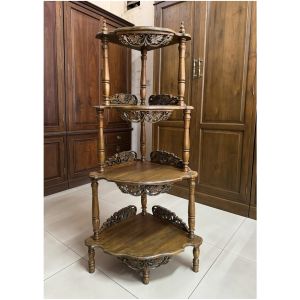 ชั้นไม้สัก ชั้นเข้ามุม สูง 125 x 65 x 50 cm. (ค่าส่งฟรี/ประกอบแล้ว) ชั้นวางของ ชั้นเข้ามุม 4 ชั้น สีเสี้ยนดำ น้ำตาล Teak Corner Wooden Carved Shelf