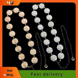 HB Metal Gold Silver Chain Belt Geometry Round Wafer Adjustable Women Waist Chain Dress Shirt Decoration Accessories