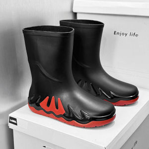 IELGY Waterproof Shoes Mens Rain Shoes Middle Tube Outer Wear Short Tube