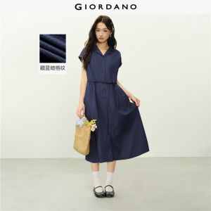 Giordano Women Tie waist cap sleeve grid midi dress Free Shipping 18466317