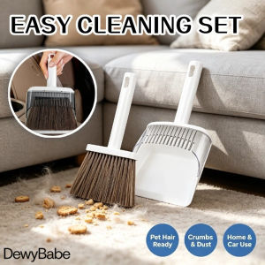 DewyBabe Soft Bristle Mini Hand Broom Dustpan Set Portable Compact Cleaner Brush Dust Sweeping For Car & Home