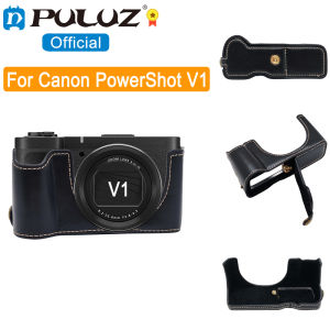 【NEW F】PULUZ For Canon PowerShot V1 Camera Half Case Base Solid Color PU Leather Cover Soft Inner 1/4 inch Screw Bottom Base