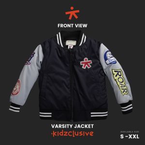 Kidzclusive - Jaket Anak Varsity (Explore The World) | Jaket Baseball Anak Original Full Bordir/ Jaket Varsity Anak / Jaket Baseball Bomber Varsity Anak laki-laki dan perempuan / Jaket untuk anak 6-7 tahun 8-9 tahun 10-11 tahun 12-13 tahun 13-14 tahun