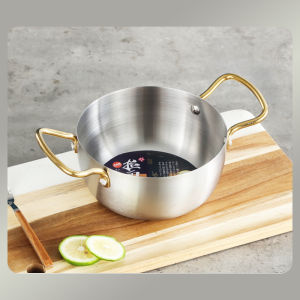 Nồi nấu mì Hàn Quốc nồi lẩu mini inox cho mọi loại bếp chảo inox hợp kim mạ vàng 18cm nồi canh mạ vàng hai tai lớn nồi chảo inox