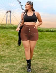 Plus size knit short style high waist short with pockets athletic style summer or casual (BA)