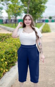 A1 กางเกงผ้าสาวอวบ กางเกง 5 ส่วนผู้หญิงใส่สบาย เอวยางยืด ไซส์ใหญ่ เสื้อผ้าสำหรับผู้หญิงอ้วน ผ้ายืด ตามตัว ใส่อยู่บ้าน