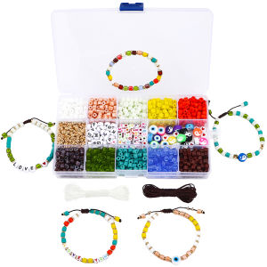 15 Grids Box 1100pcs Alphabet Letter Beads Gold Spacer Beads Evil Eye TaiJi Clay Charms Beads Kit for Bracelet DIY Jewelry Making