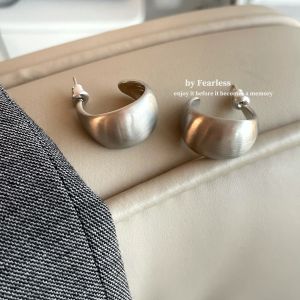 FEARLESS niche silver matte brushed earrings with a high-end feel Korean earrings with excellent texture for women classic earrings
