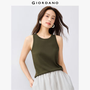 GIORDANO Women Camisoles Rib Crewneck Sleeveless Tank Tops Crewneck Solid Color Simple Basic Fashion Casual Camisoles 13324209