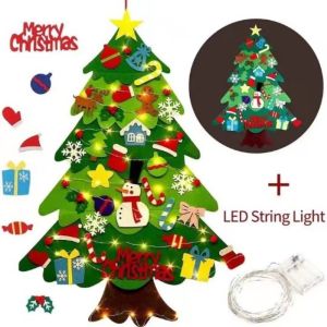 Felt Christmas Tree Set with Colorful LED Lights DIY Christmas Decorations for Kids Xmas Gifts Door Hanging Decorations