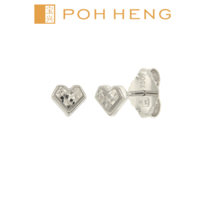 Poh Heng Jewellery 18K Heart Earrings in White Gold