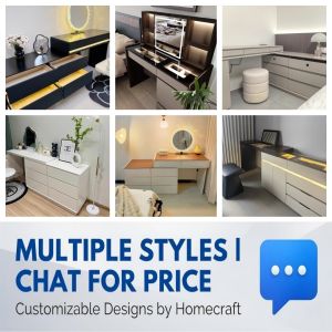 Custom Makeup Vanity Table Integrated Dressing Table with LED Mirror Smart Storage Cabinet Customize Size Color BTO Condo HDB Singapore