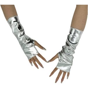 GINKG Solid Color Punk Style Short Gloves PU Leather Imitation Leather Fingerless Mittens Fashion Arm Sleeves Rock Gloves Women
