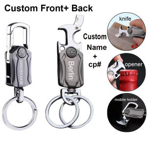 Custom Multifunctional Car Keychain Lettered  4-in-1 Keychain Heavy Duty Anti-Anxiety Rotatable Keyring Box Cutter Bottle Opener