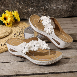 Plus Size Wedge Flower Flip-Flops For Women 2026 Summer New Fashion Slip-On Casual Sandals