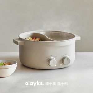 Olayks Double Flavor Electric Hot Pot 6L Mandarin Duck Pot Integrated Multi-Function Non-Stick Pot Electric Cooker Large Capacity Electric Hot Pot Double Steamboat Pot Soup Pot Stew Pot Nonstick Pan Gift & Olayks Two-flavor hot pot