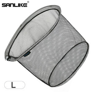 SANLIKE Portable Fishing Net Collapsible Rubberized PE Mesh 10mm Threads Depth Aluminium Frame Ring Folding Fishing Landing Dip Net