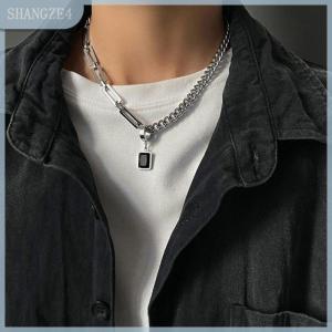 【SHANGZE4】 Sáng Tạo Hip-Hop Thủy Triều Thương Hiệu Đơn Giản Màu Đen Vuông Bông Tai Mặt Dây Chuyền Vòng Cổ Của Nam Giới Dual-Sử Dụng Thiết Kế Thép Không Gỉ Khâu Vòng Cổ
