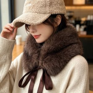 SIXIS Làm dày Khăn quàng cổ lông thú với ruy băng Giữ ấm Khăn quàng cổ nữ Lông xù Màu đơn sắc Khăn giữ ấm cổ Mùa đông