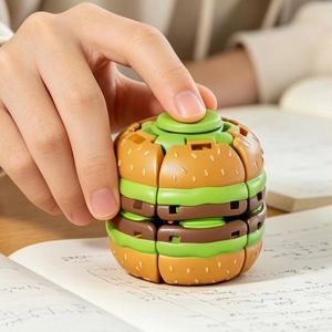 ADAM Burger Shape Hamburger Fidget Spinner Smooth Rotating Mechanical Gyro Burger Fidget Ball  Stress Relief Sensory Puzzle Toy Desktop Play