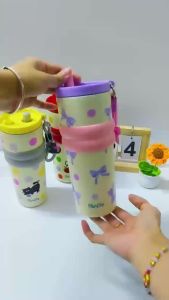 ถ้วยเก็บความร้อน แก้วเก็บความเย็น จุขนาดใหญ่ 316 สแตนเลส ไตล์น่ารักใหม่ พร้อมหลอด แก้วกาแฟ 710ML-239 ลายสีสันสดใส