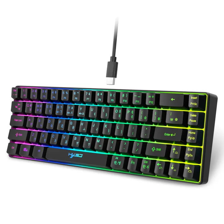 68 Keys Gaming Keyboard USB Wired Portable 20 RGB Backlight Korean ...