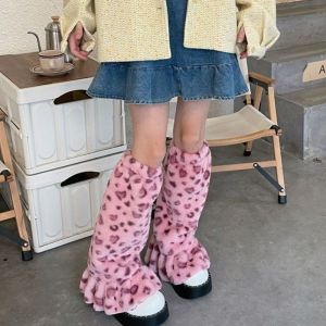 SWEET TIM ลายจุด ที่อุ่นขาฤดูหนาว ลายเสือดาว วายทูเค ที่อุ่นขาขนฟู วินเทจ จีบ ถุงน่องยาว สาวๆ ที่เผ็ดร้อน