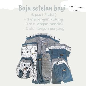 Stelan baju bayi motif lengan panjng lengan kutung lengan pendek 18 pcs ( 9 stel ) baju perempuan bayi baju laki laki bayi 0-6 bln baju bayi newborn