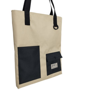 Tas Tote Bag Wanita Codura Cream Polos Pakai Resleting Sekolah dan Kerja